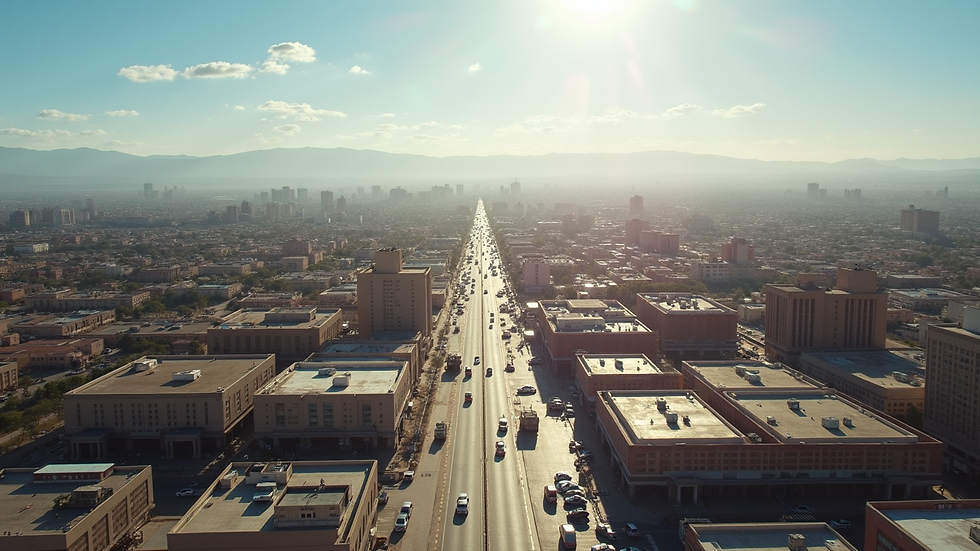 Vista aérea de la ciudad de Chihuahua con enfoque en zona comercial y tecnológica