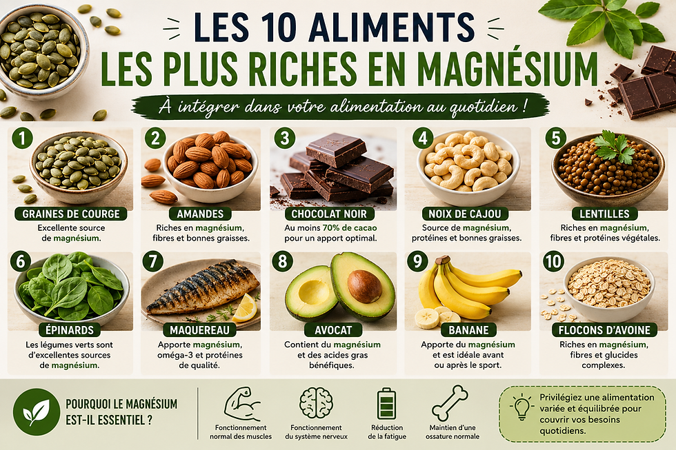 🥑 Les 10 aliments les plus riches en magnésium : lesquels mettre dans votre assiette ?