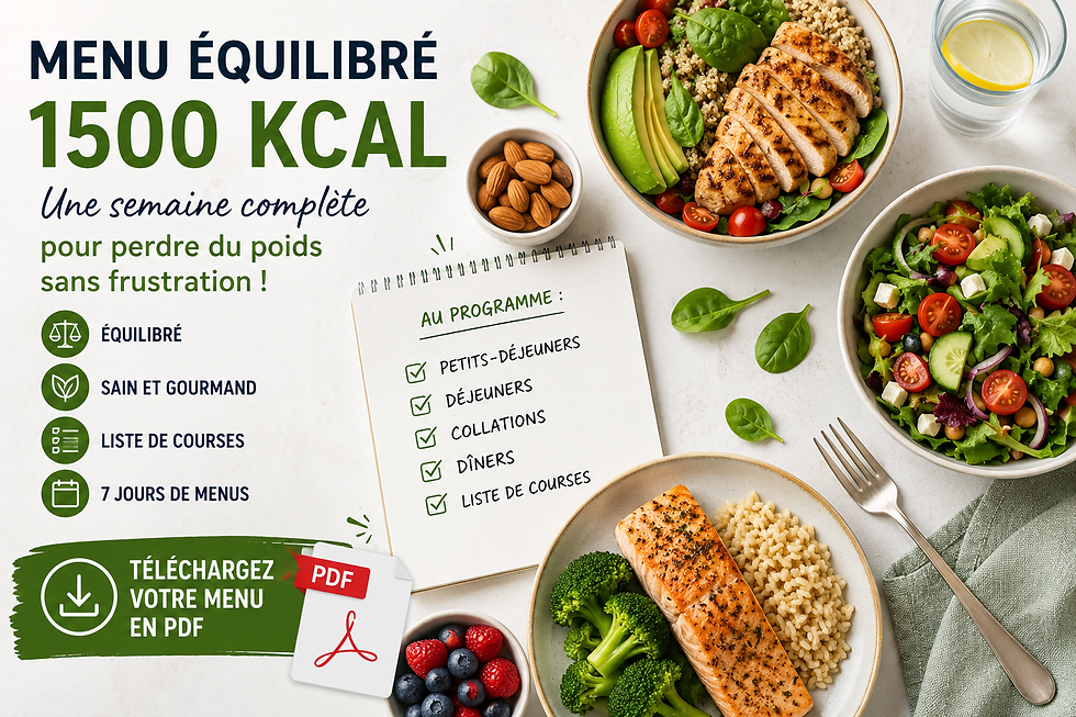 🍽️ Menu équilibré à 1 500 kcal : une semaine complète pour perdre du poids sans frustration