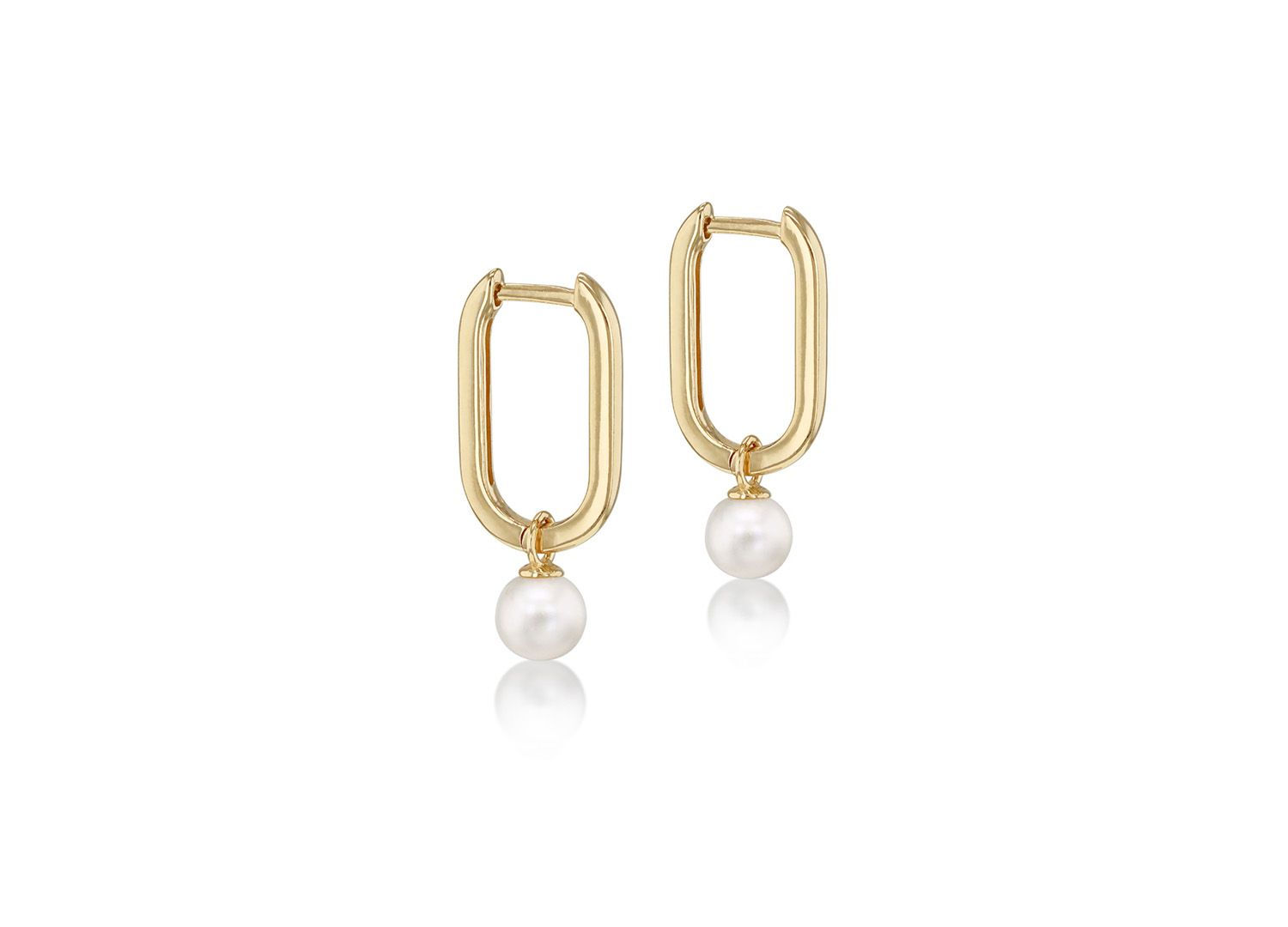9ct Yellow Gold Oval Hoop with Pearl Drop Earrings