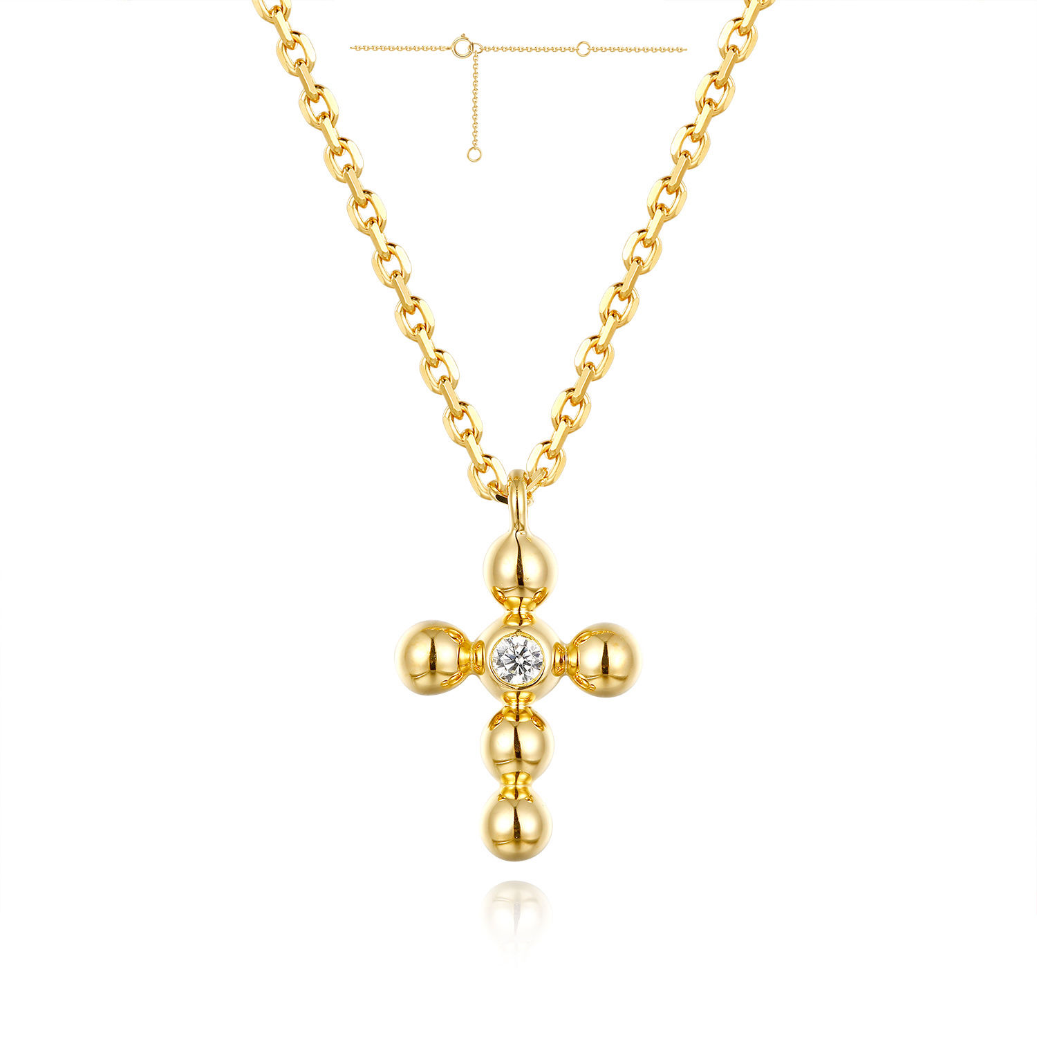 9ct Yellow Gold Diamond set Small Cross on Chain