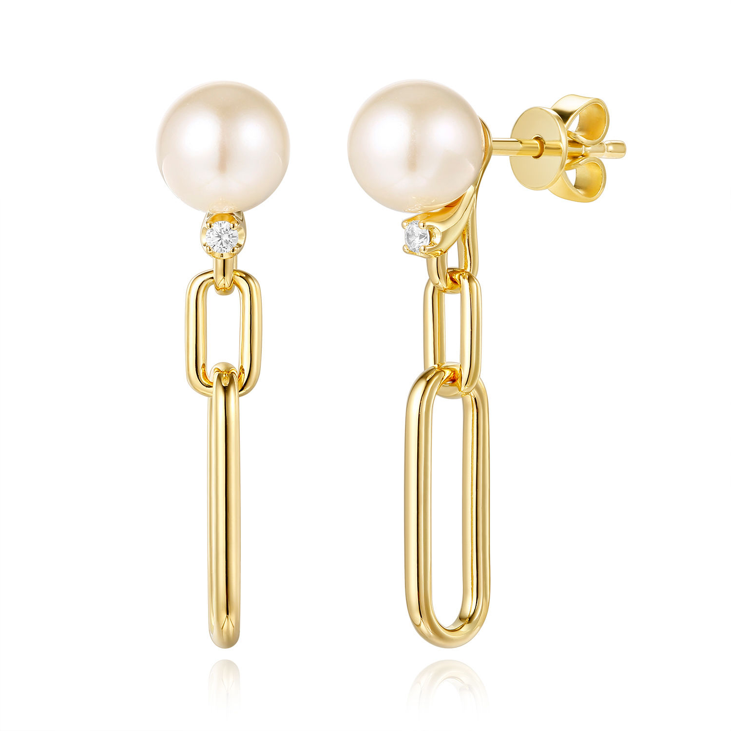 9ct Yellow Gold Freshwater Pearl & Diamond Drop Earrings