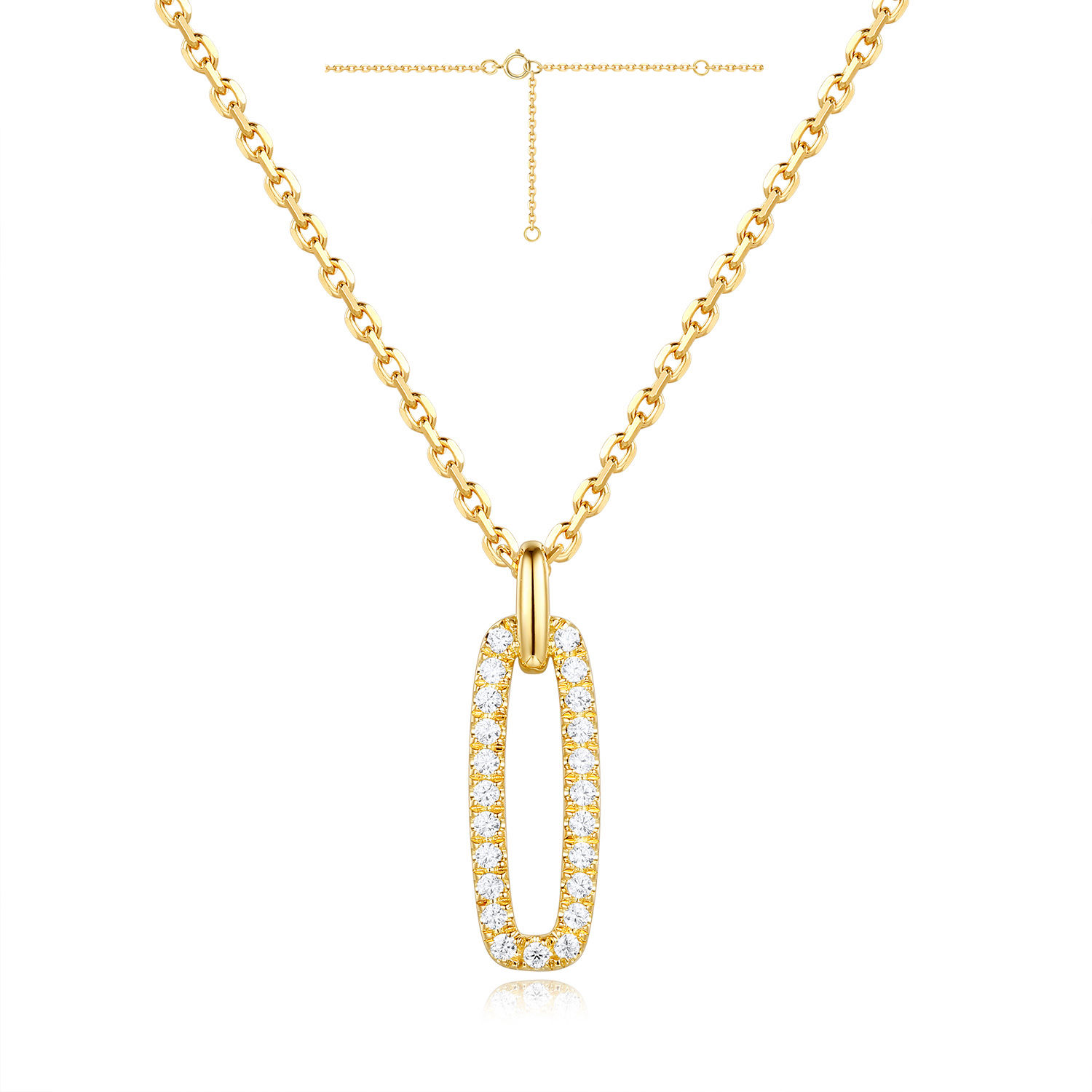 9ct Yellow Gold Paperclip Diamond set Pendant with Chain