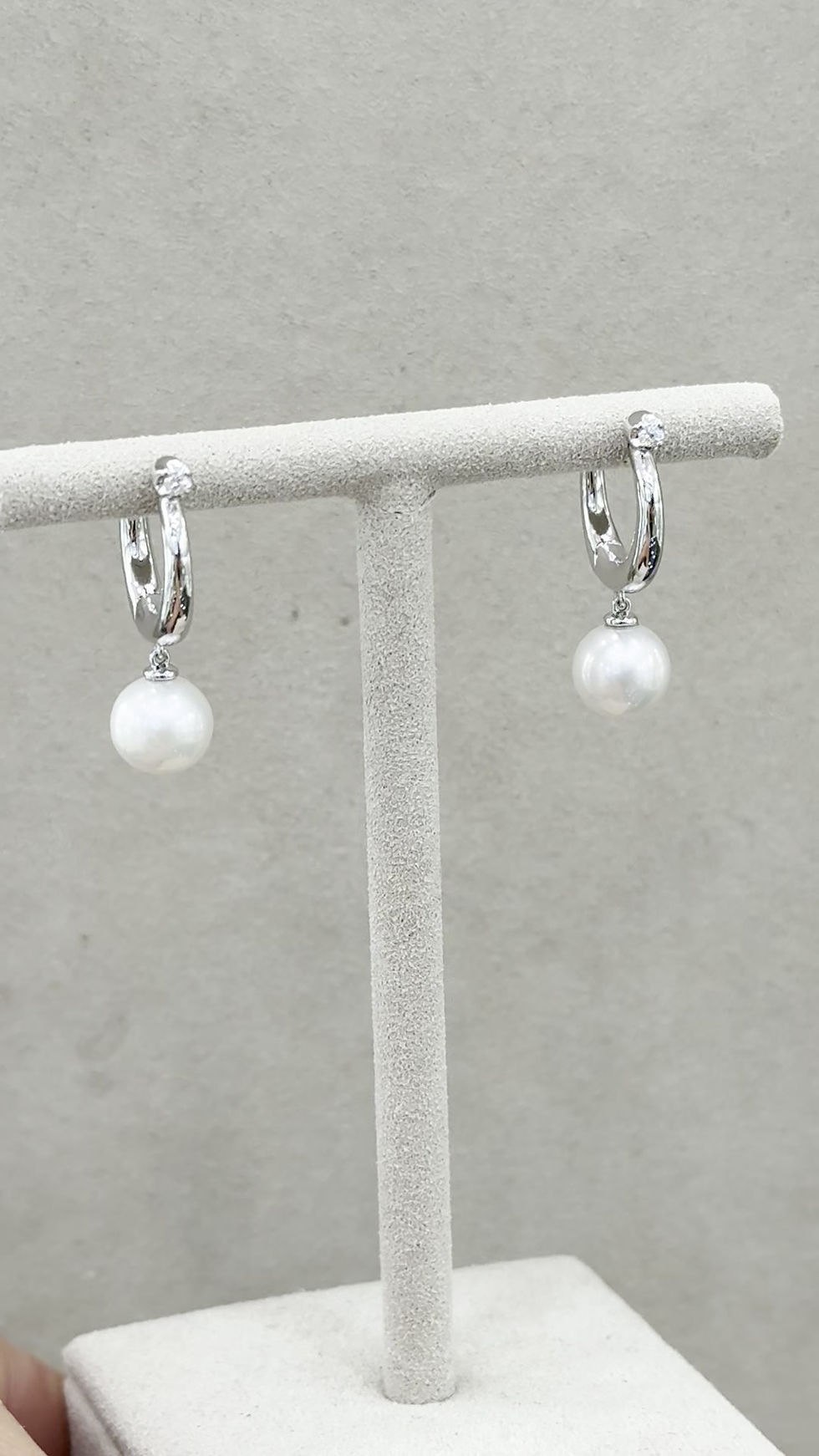 Thumbnail: 9ct White Gold Diamond Hoops with Freshwater Pearl Drop