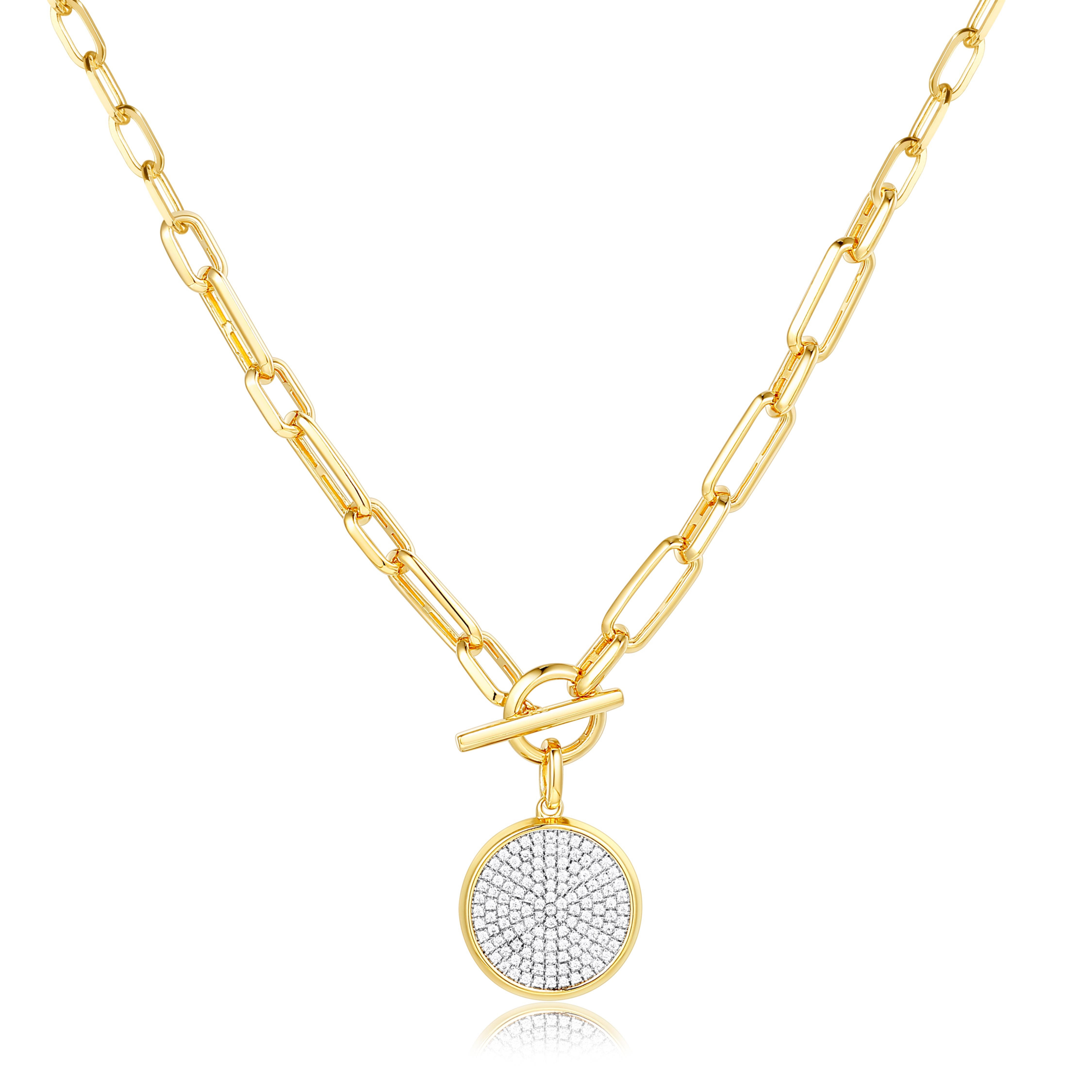 14ct Yellow Gold Graduating Oval Link Necklace with Diamond set Disc
