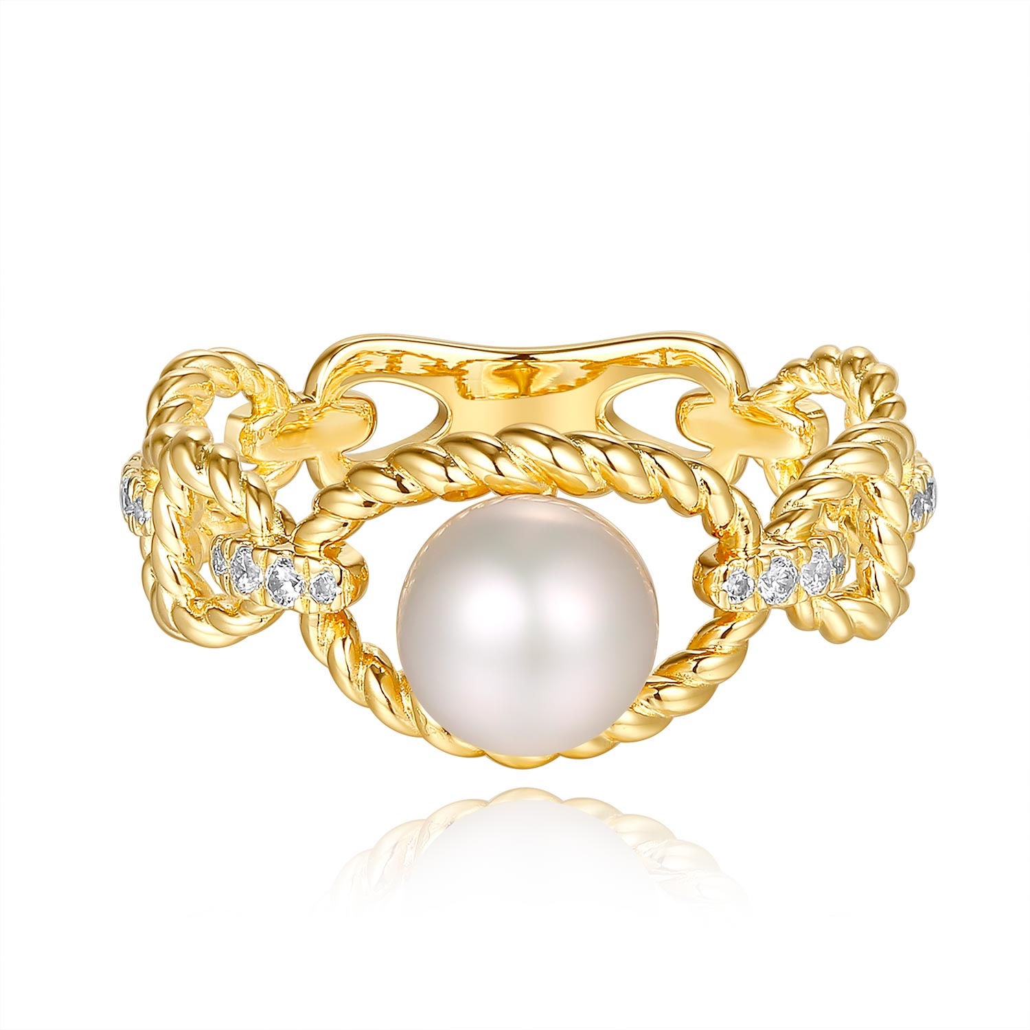 9ct Yellow Gold Freshwater Pearl & Diamond Ring