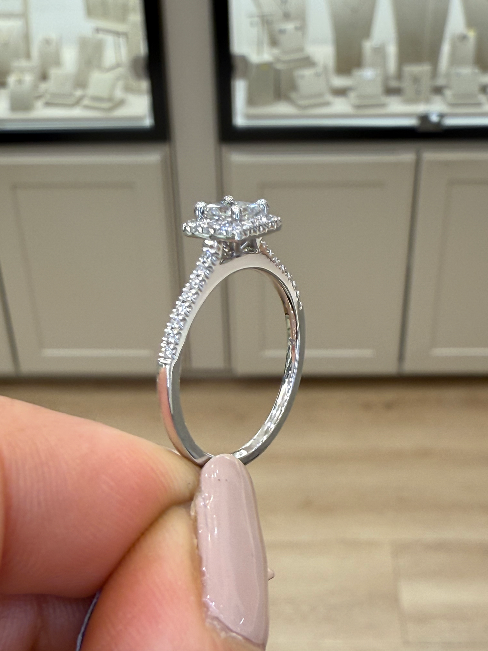 Thumbnail: 18ct White Gold Petite Princess cut Diamond Halo Engagement Ring