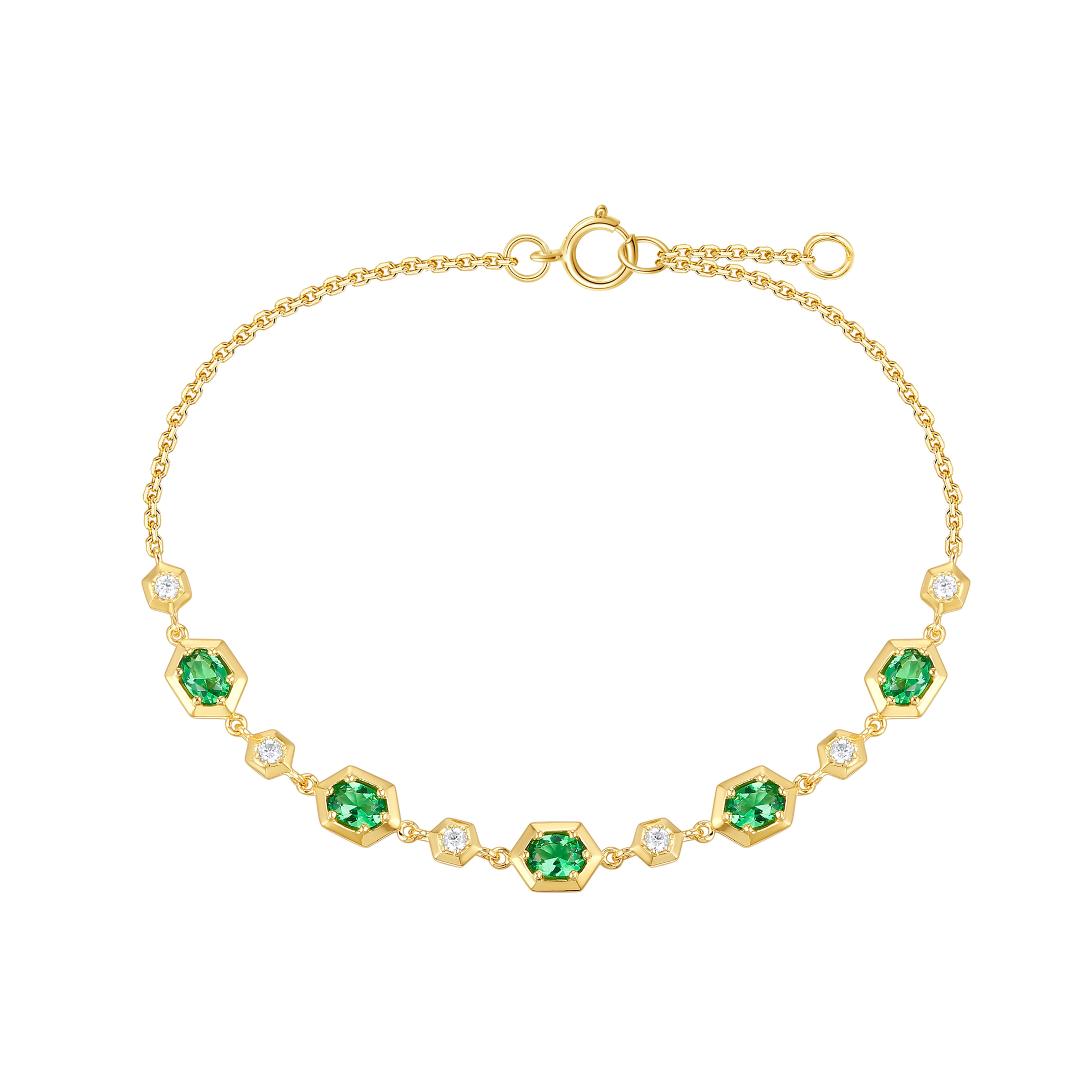 9ct Yellow Gold Alternating Emerald & Diamond Bracelet