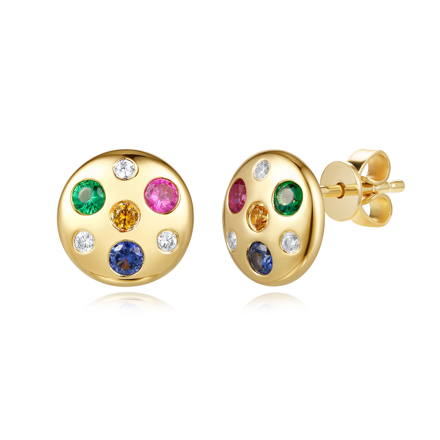 9ct Yellow Gold Multi Colour Stone and Diamond Stud Earring