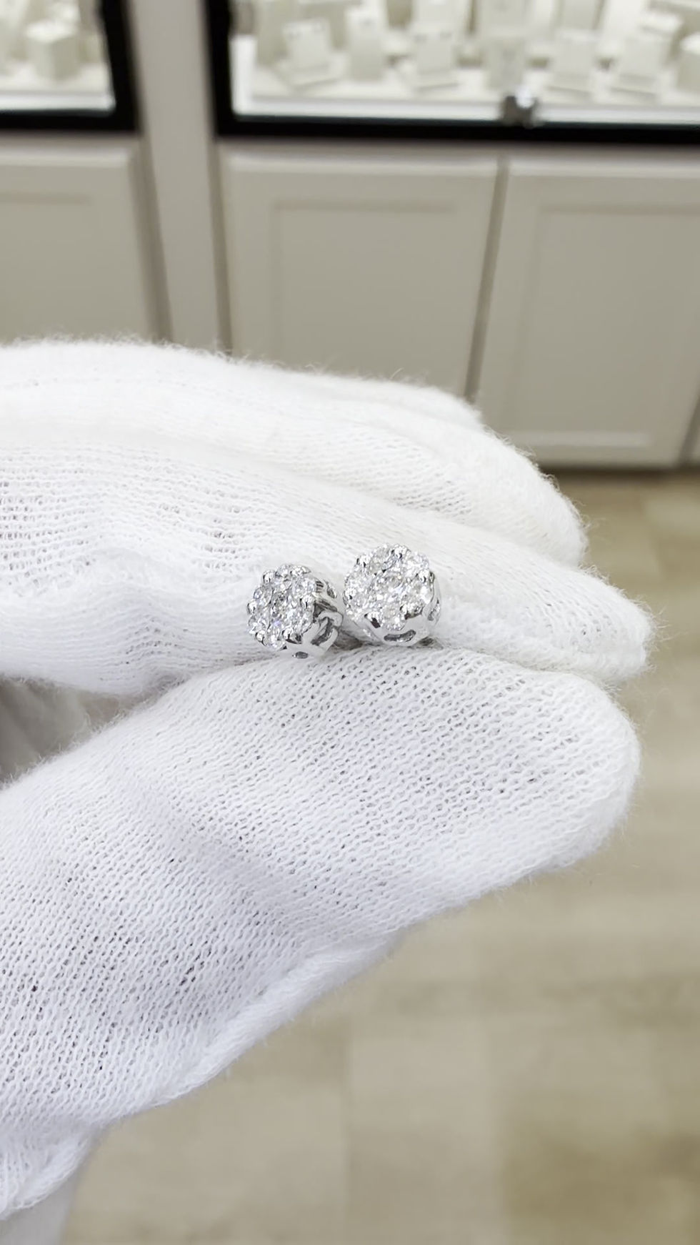 Thumbnail: 9ct White Gold Round Diamond Cluster Studs