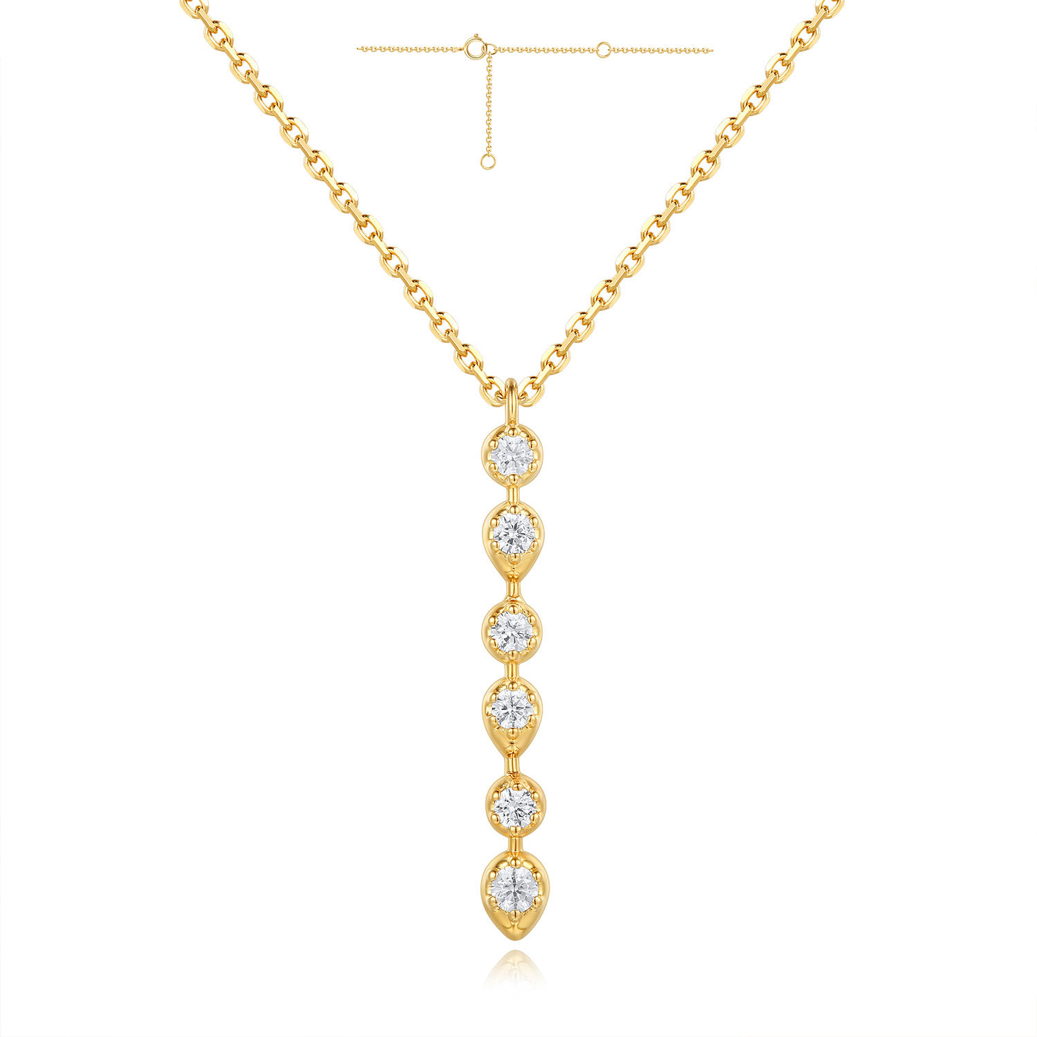 9ct Yellow Gold Drop Diamond set Necklace