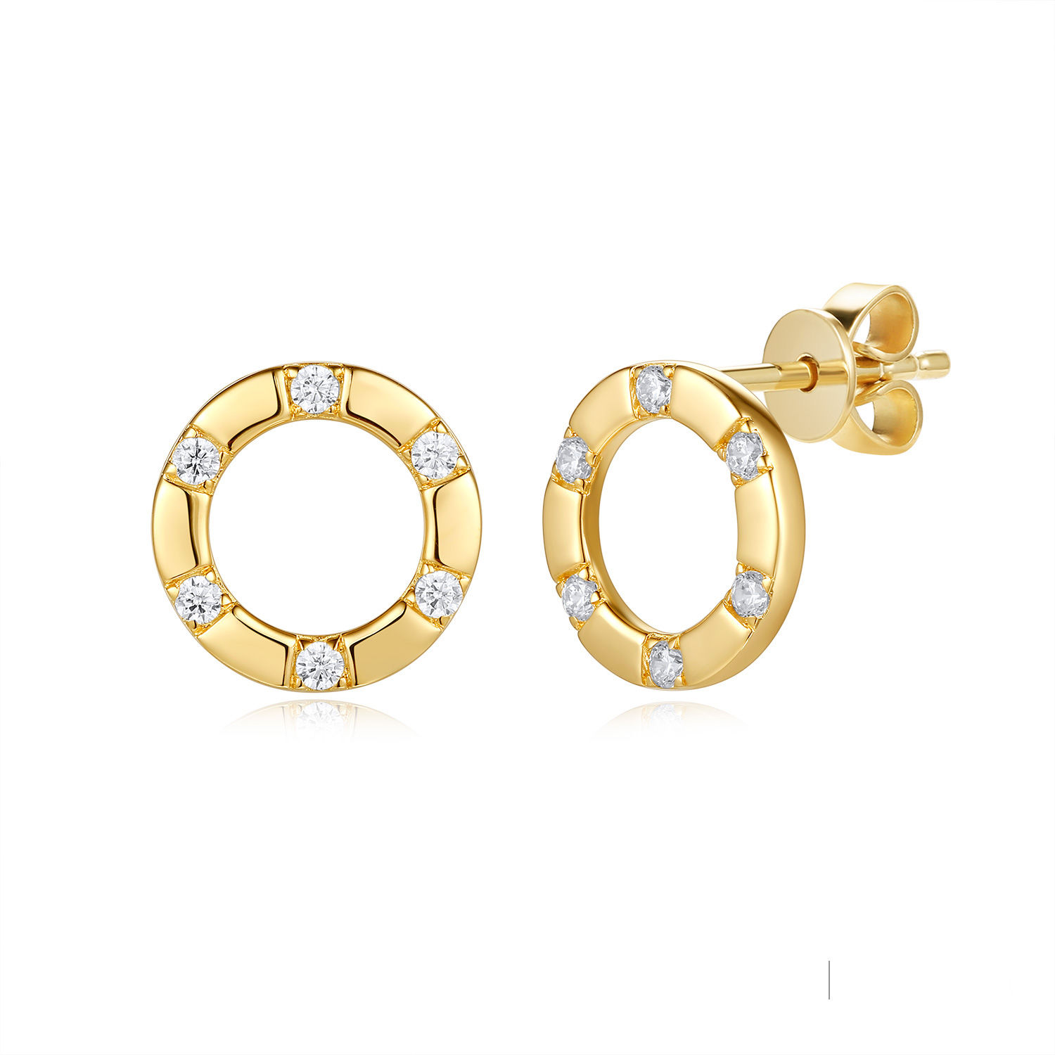 9ct Yellow Gold Open Circle Diamond set Stud Earring