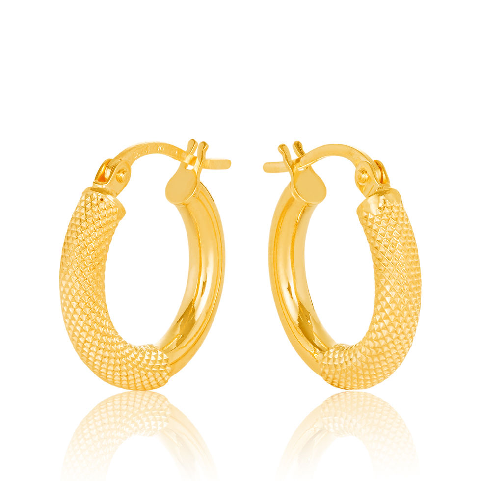 9ct Yellow Gold Half Mesh Finish 3mm Wide Hoop Earring 10mm Diameter