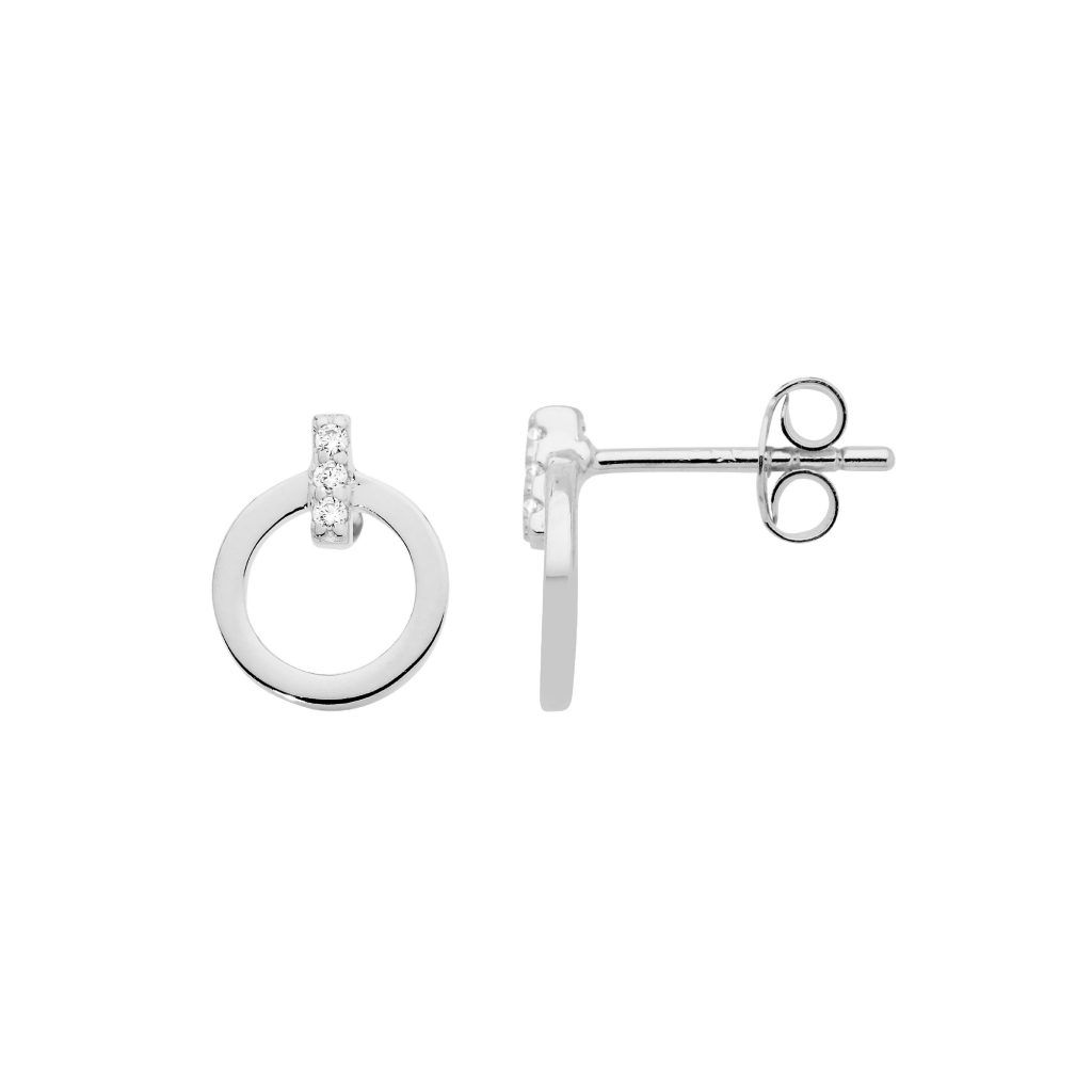 Ellani E548S Open circle CZ set Studs Silver