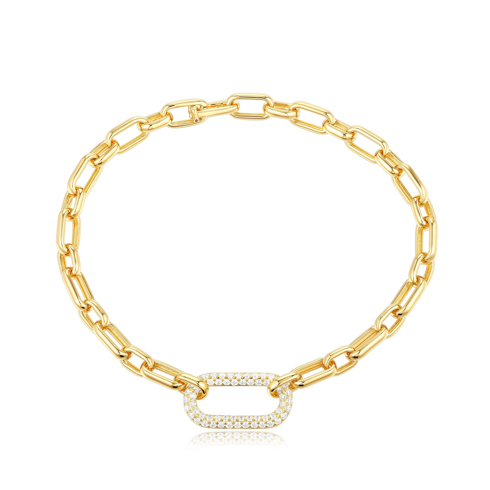 9ct Yellow Gold Oval Link Diamond set Bracelet