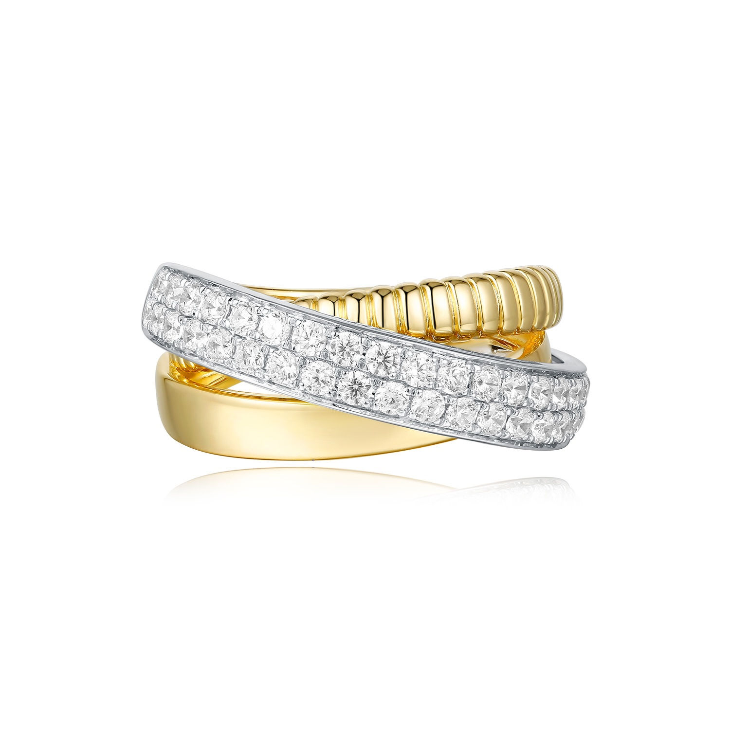 9ct Two-Tone Yellow/White Gold Diamond Crossover Ring