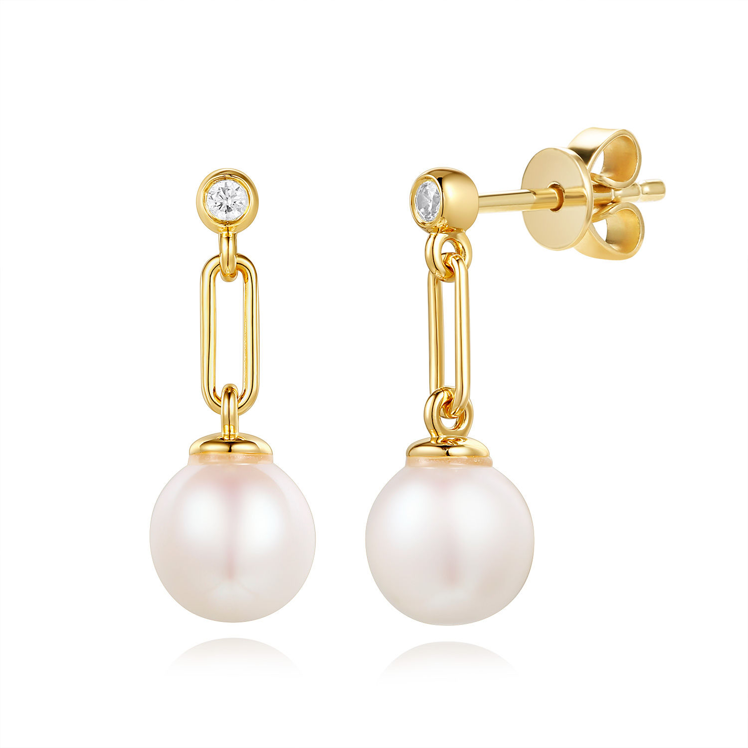 9ct Yellow Gold Freshwater Pearl & Diamond Drop Earrings