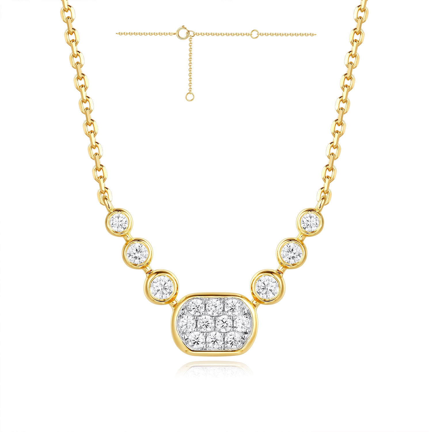 9ct Yellow Gold Bezel set Diamond Necklace