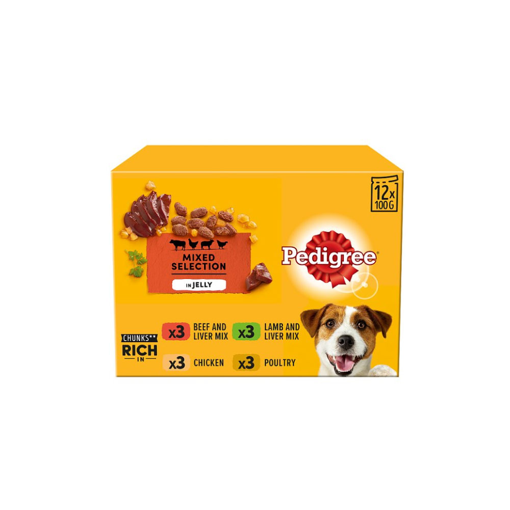 Pedigree Adult Wet Dog Food Pouches Mixed in Jelly 12 x 100g
