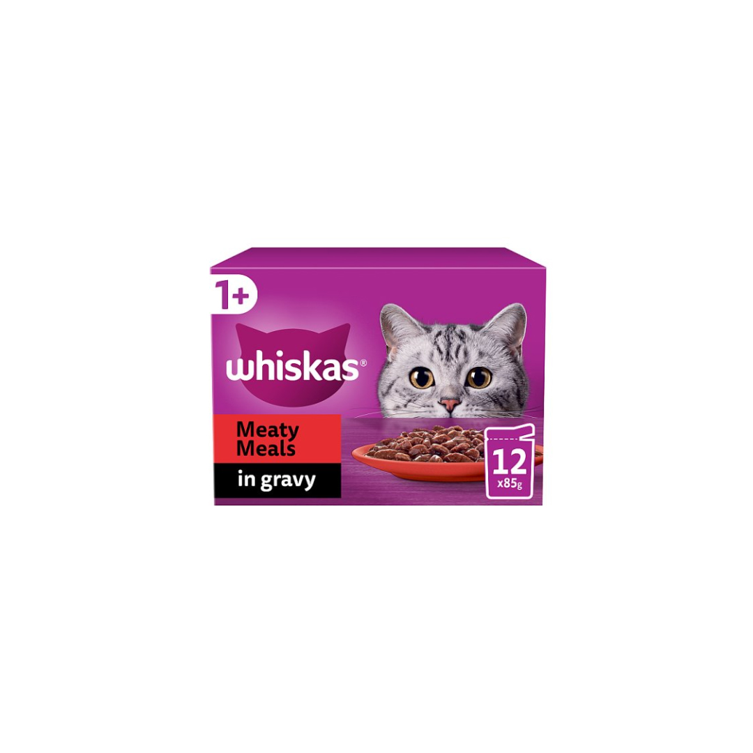 Whiskas 1+ Meaty Meals Adult Wet Cat Food Pouches in Gravy 12 x 85g