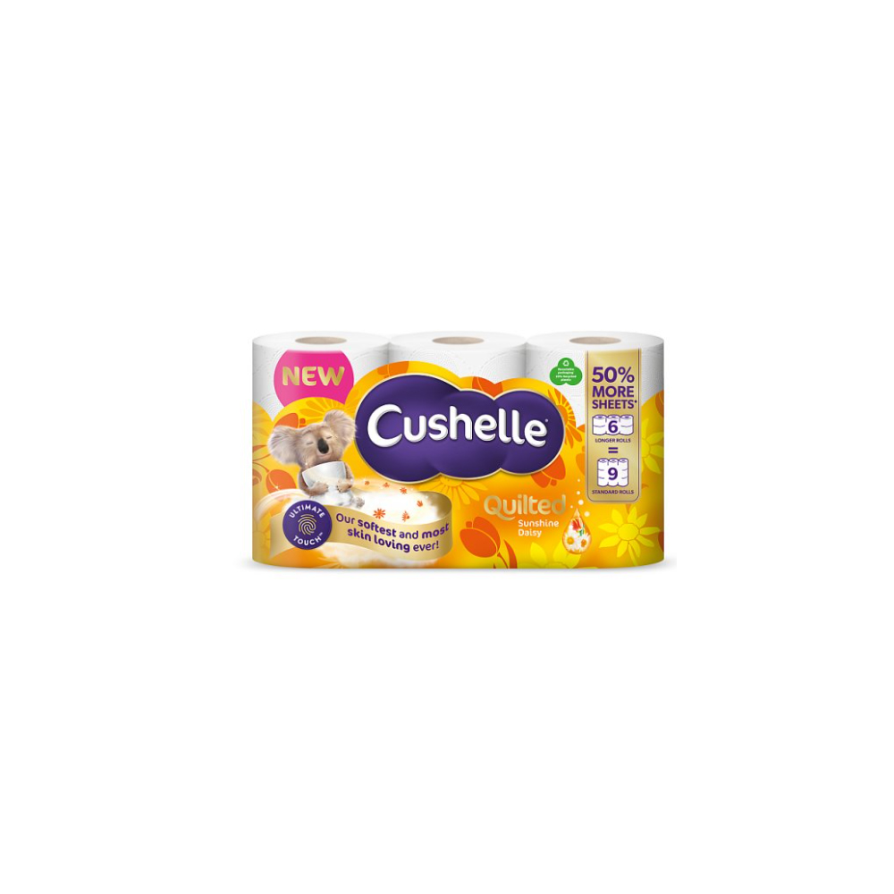 Cushelle Quilted Daisy Toilet Roll 6 Rolls 50% More Sheets