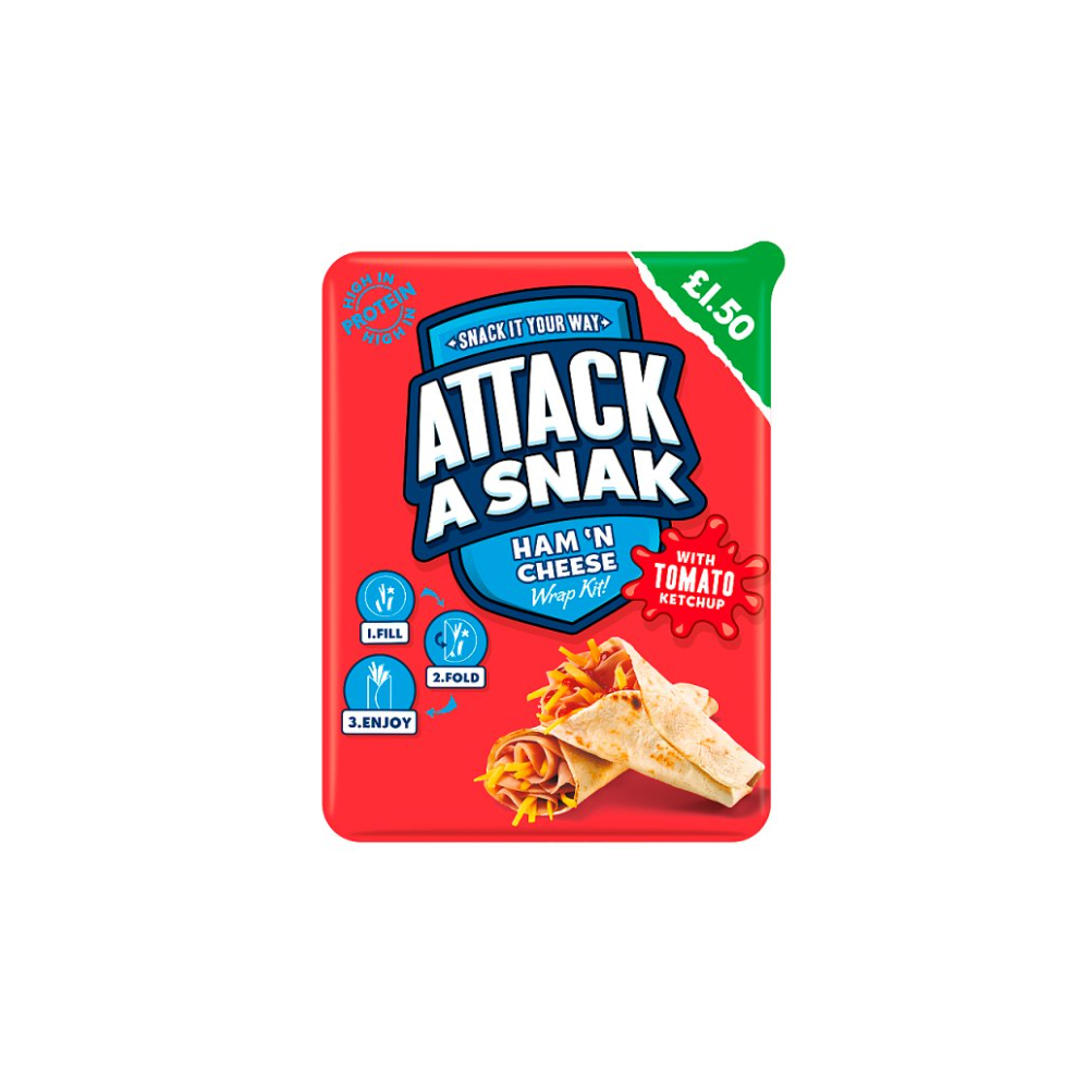Attack a Snak Ham 'n Cheese Wrap Kit with Tomato Ketchup 86g