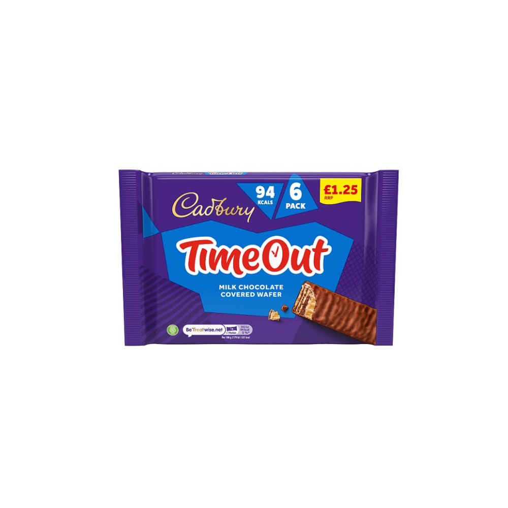Cadbury Timeout Milk Chocolate Covered Wafer 6 x 18g (108g)
