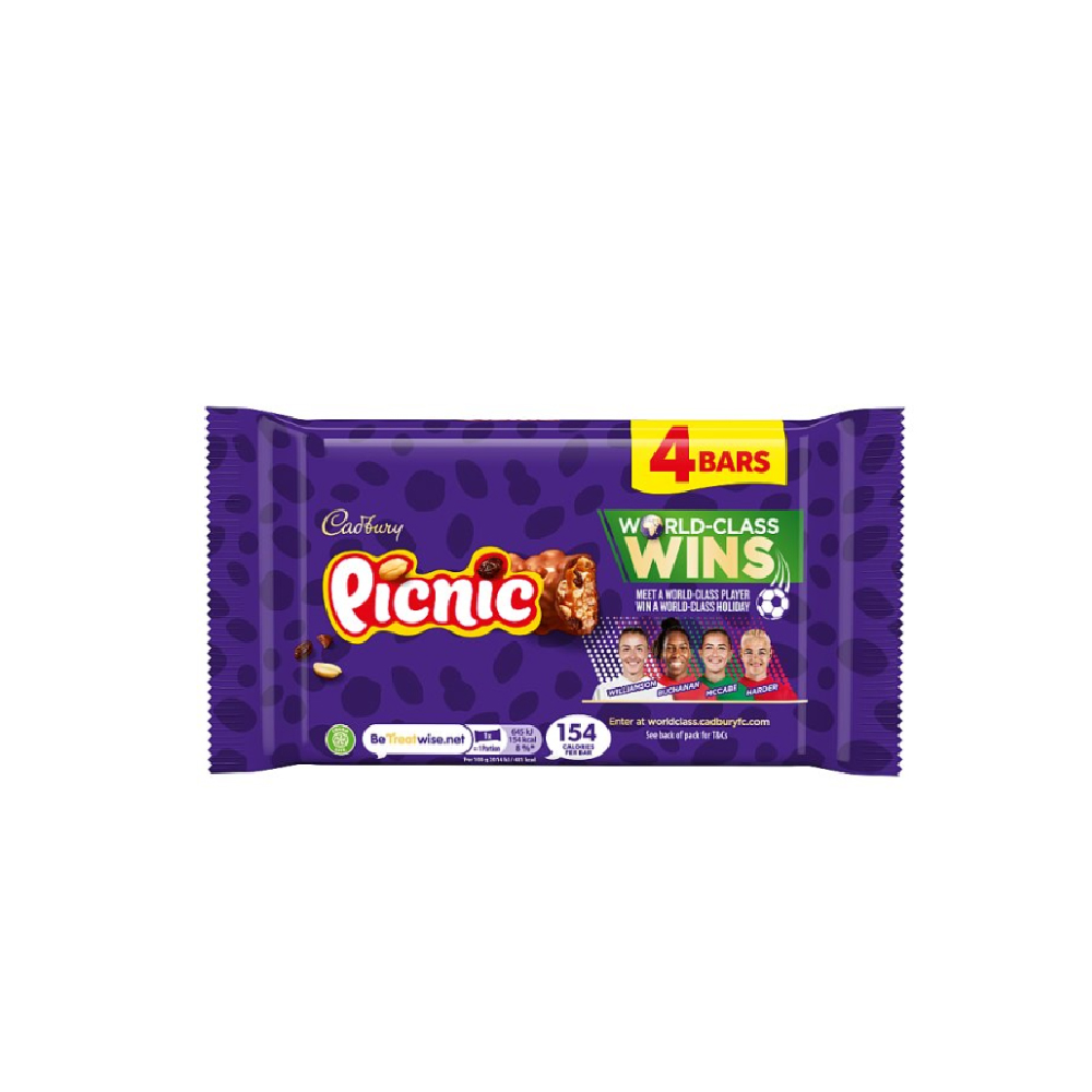 Cadbury Picnic Chocolate Bar 4 Pack Multipack 128g