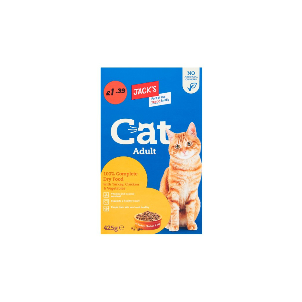 Jack's Cat Adult 100% Complete Dry Food with Turkey, Chicken & Vegetables 425g