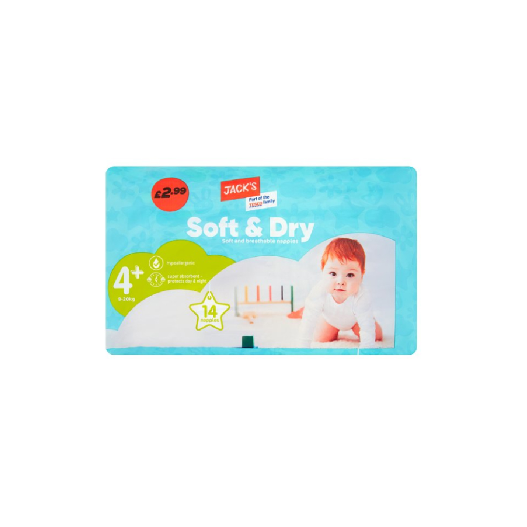 Jack's 14 Soft & Dry Nappies 4+ 9-20kg
