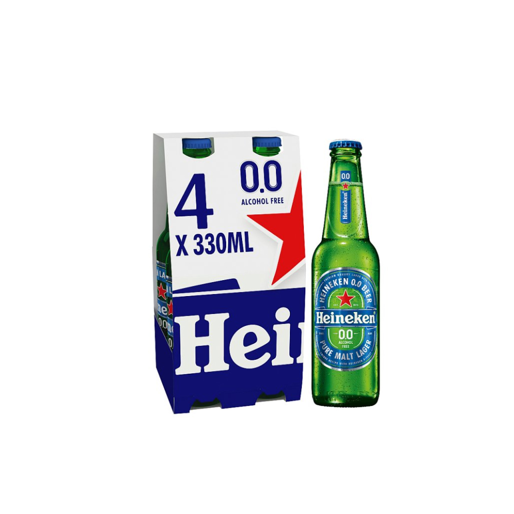 Heineken 0.0% Alcohol Free Lager Beer Bottle 4x330ml