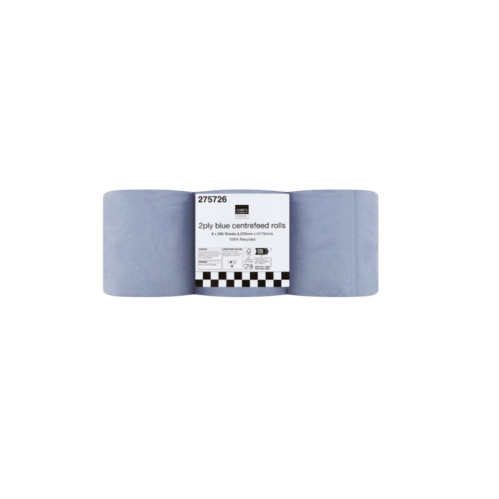 Chef's Essentials 2Ply Blue Centrefeed Rolls