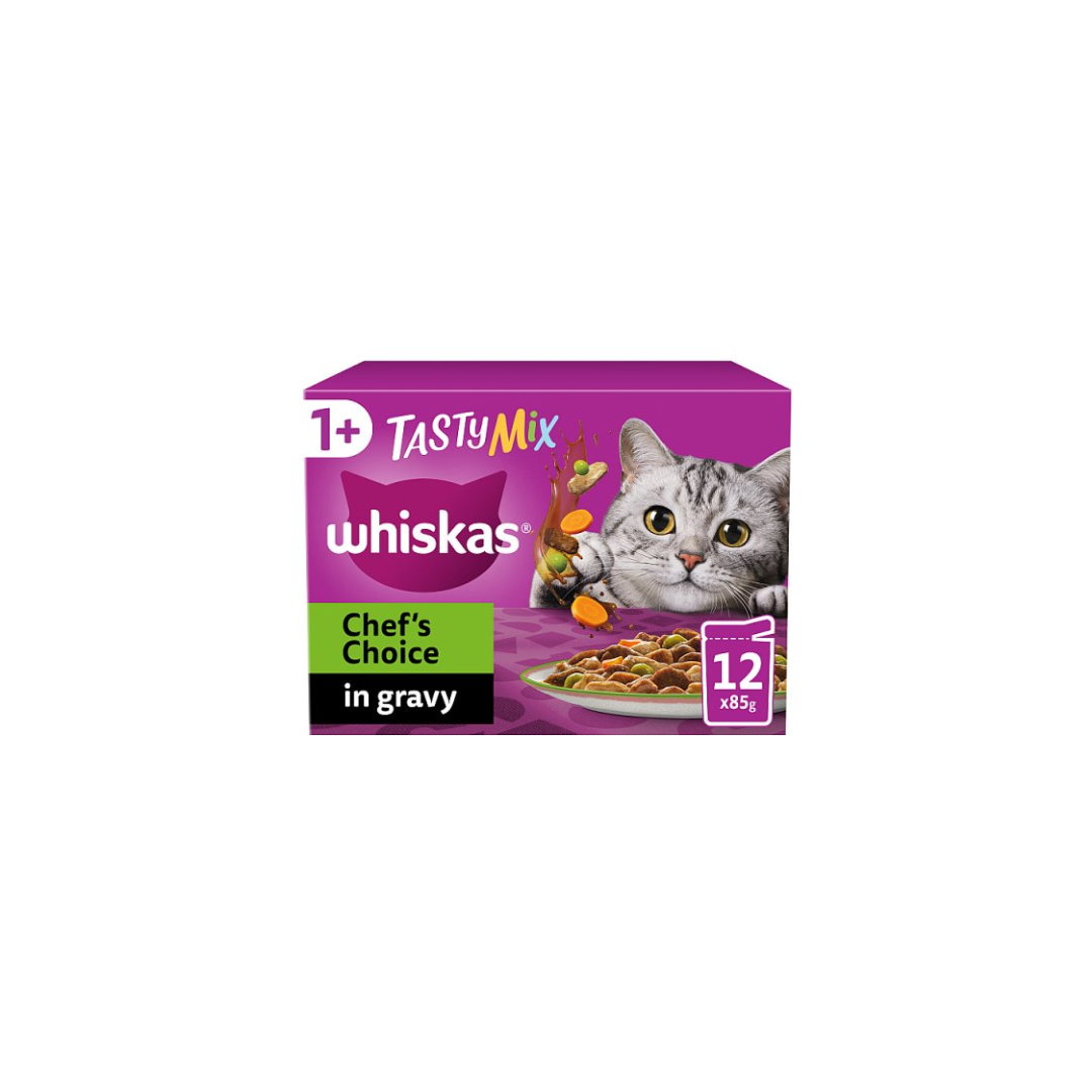 Whiskas 1+ Chef's Choice Mix Adult Wet Cat Food Pouches in Gravy 12 x 85g
