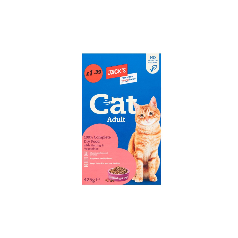 Jack's Cat Adult 100% Complete Dry Food with Herring & Vegetables 425g