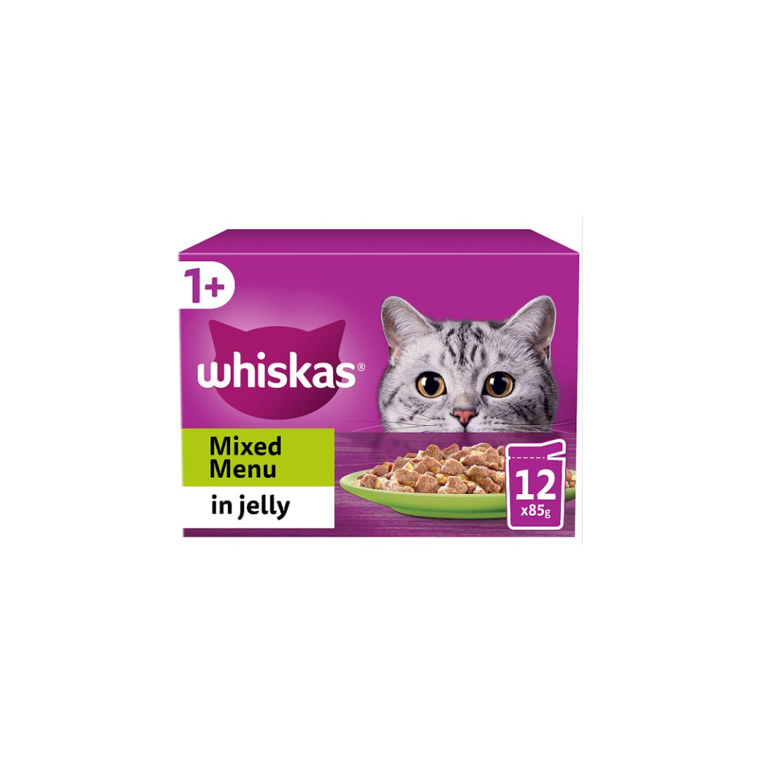 Whiskas 1+ Mixed Menu Adult Wet Cat Food Pouches in Jelly 12 x 85g