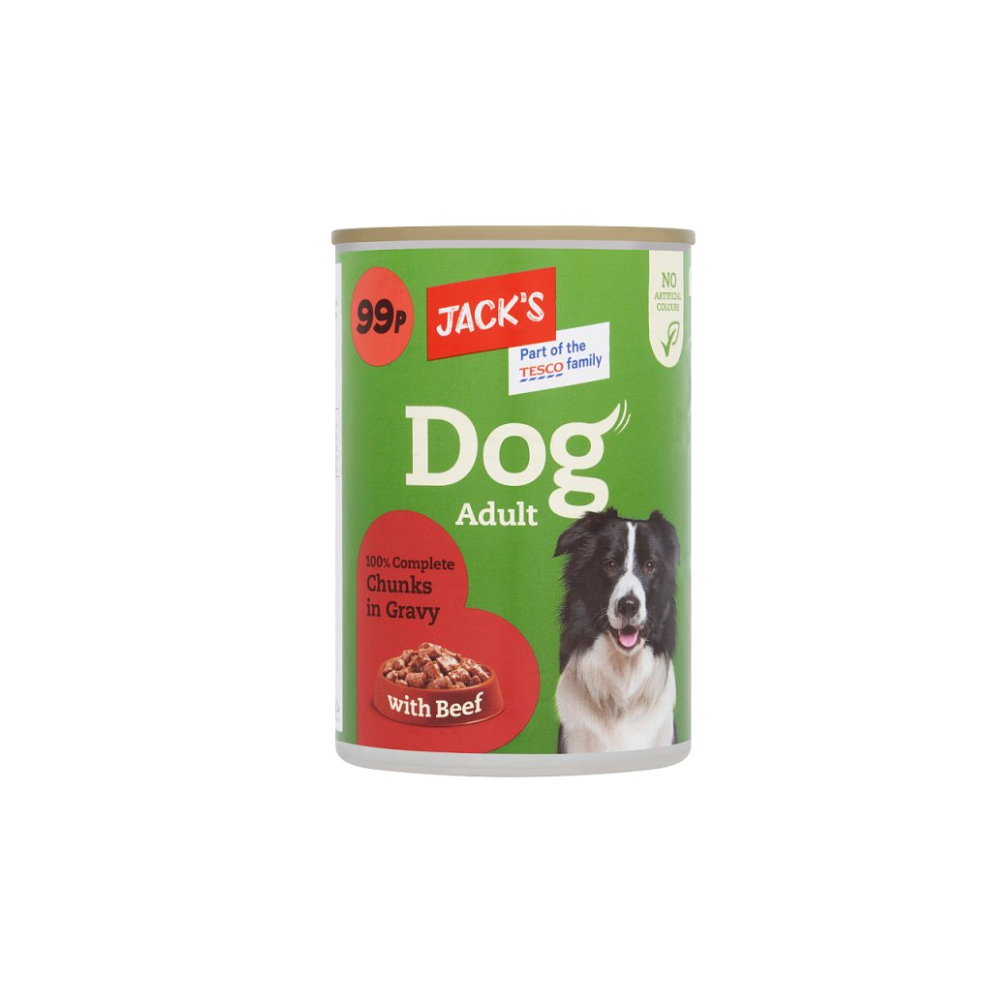 Jack's Dog Adult 100% Complete Chunks in Gravy with Beef 415g