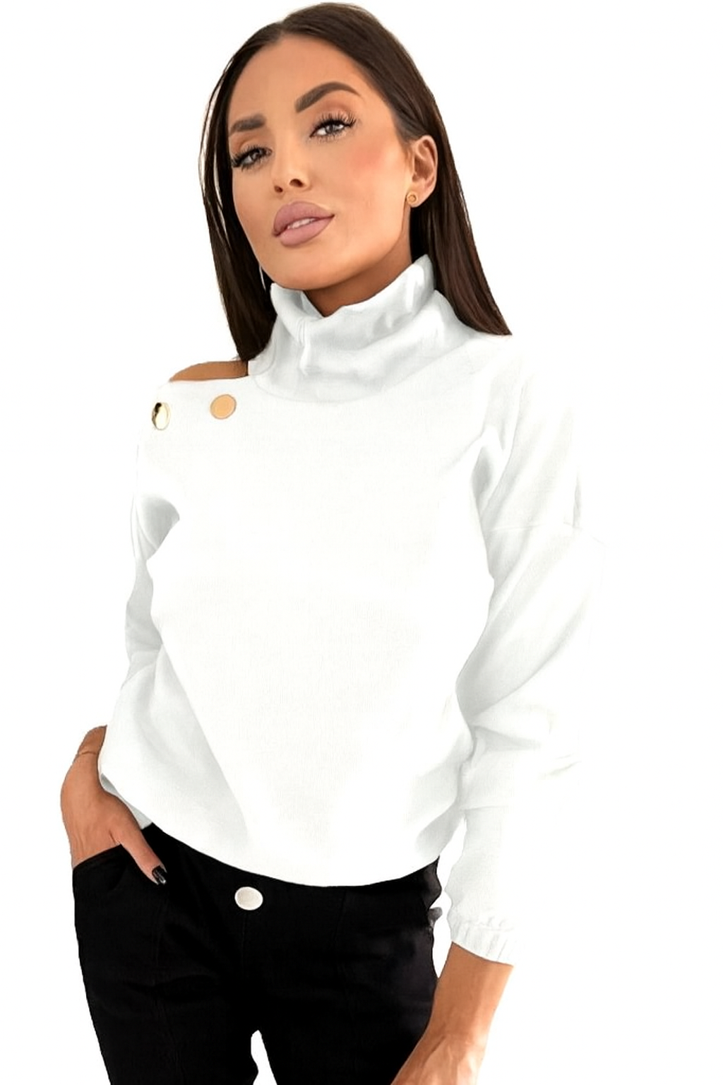 La..mu bluzka KANSAS Gold golf bawełna prążek biały r. Uniwersalny