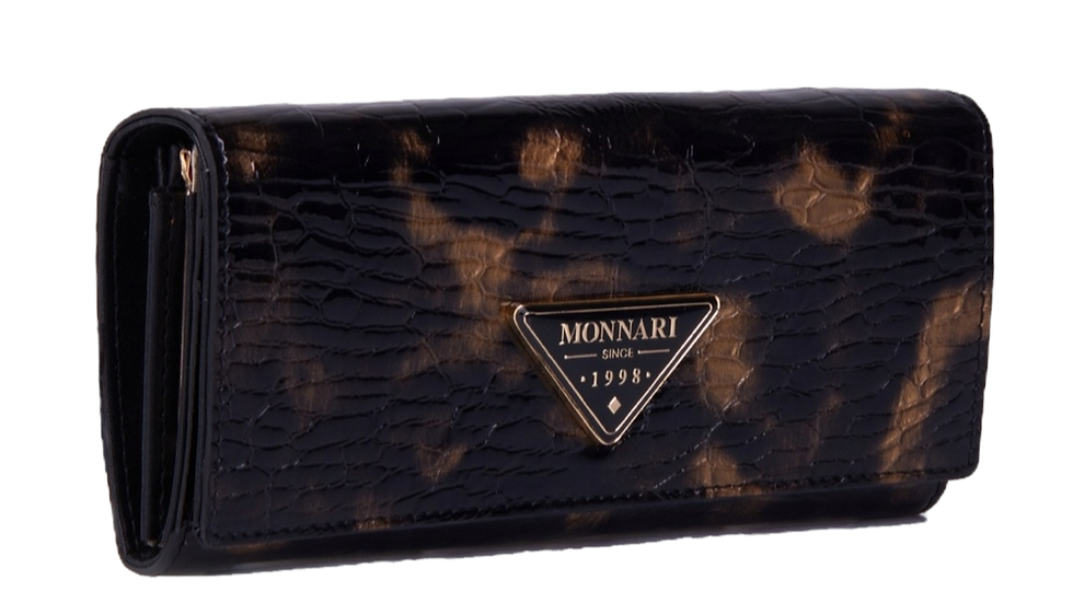 Monnari portfel damski skóra naturalna czarno-złoty połysk
