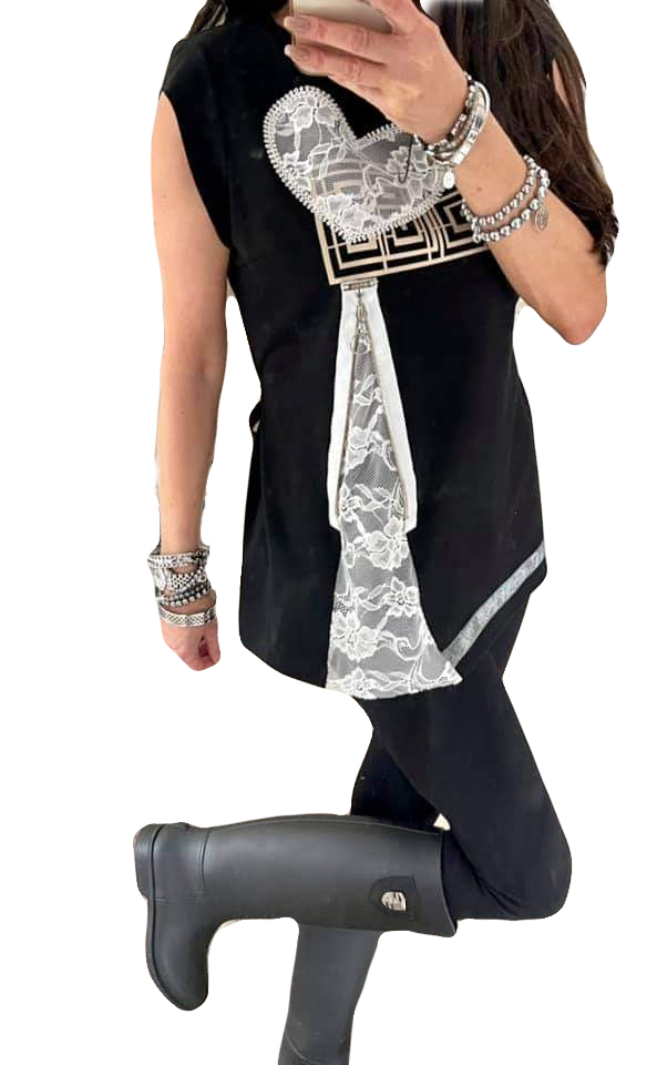 BY O LA LA BLUZKA TSHIRT SERCE Z KORONKI S , M