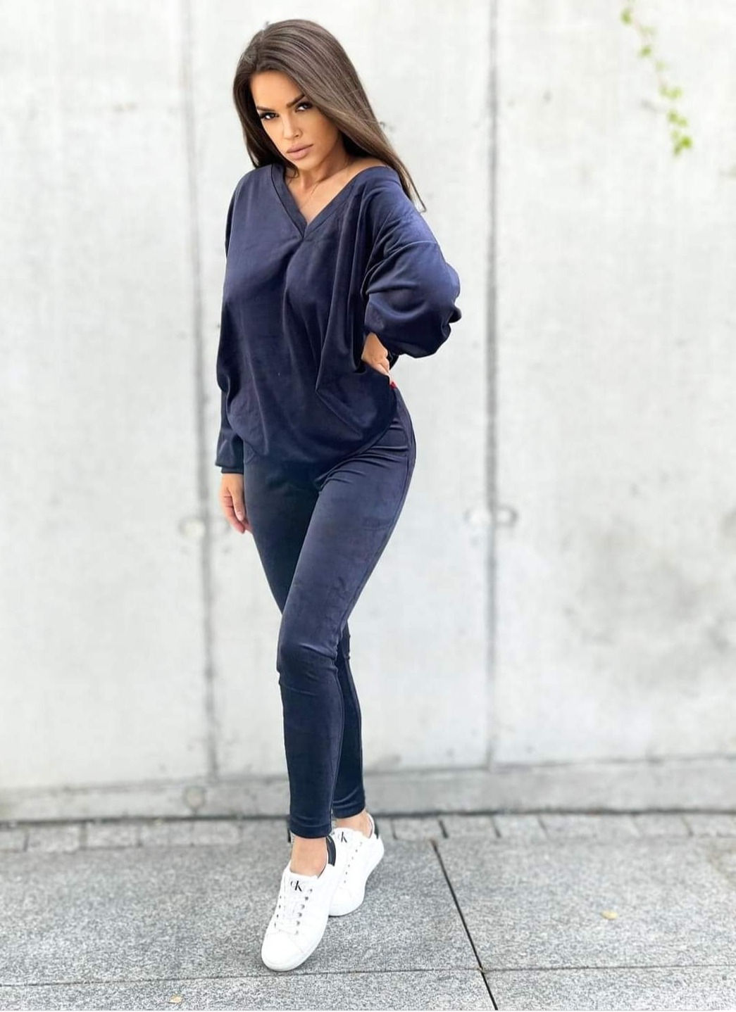 Mielczarkowski S legginsy Push Up welur granatowe