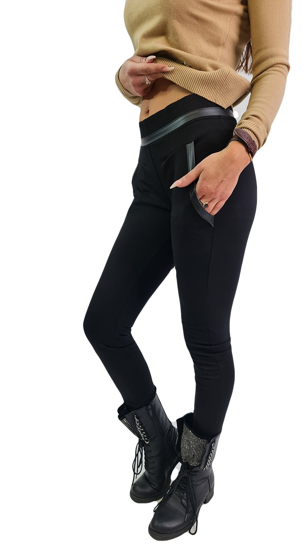 Megi Colecttion Legginsy spodnie gruba bawełna Roma S