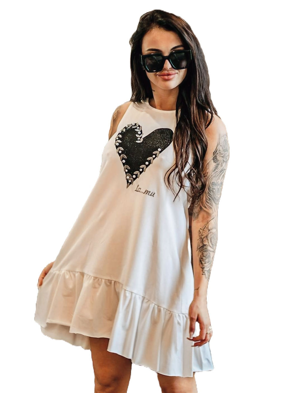 La..mu sukienka SERCE z falbaną ŚMIETANKA