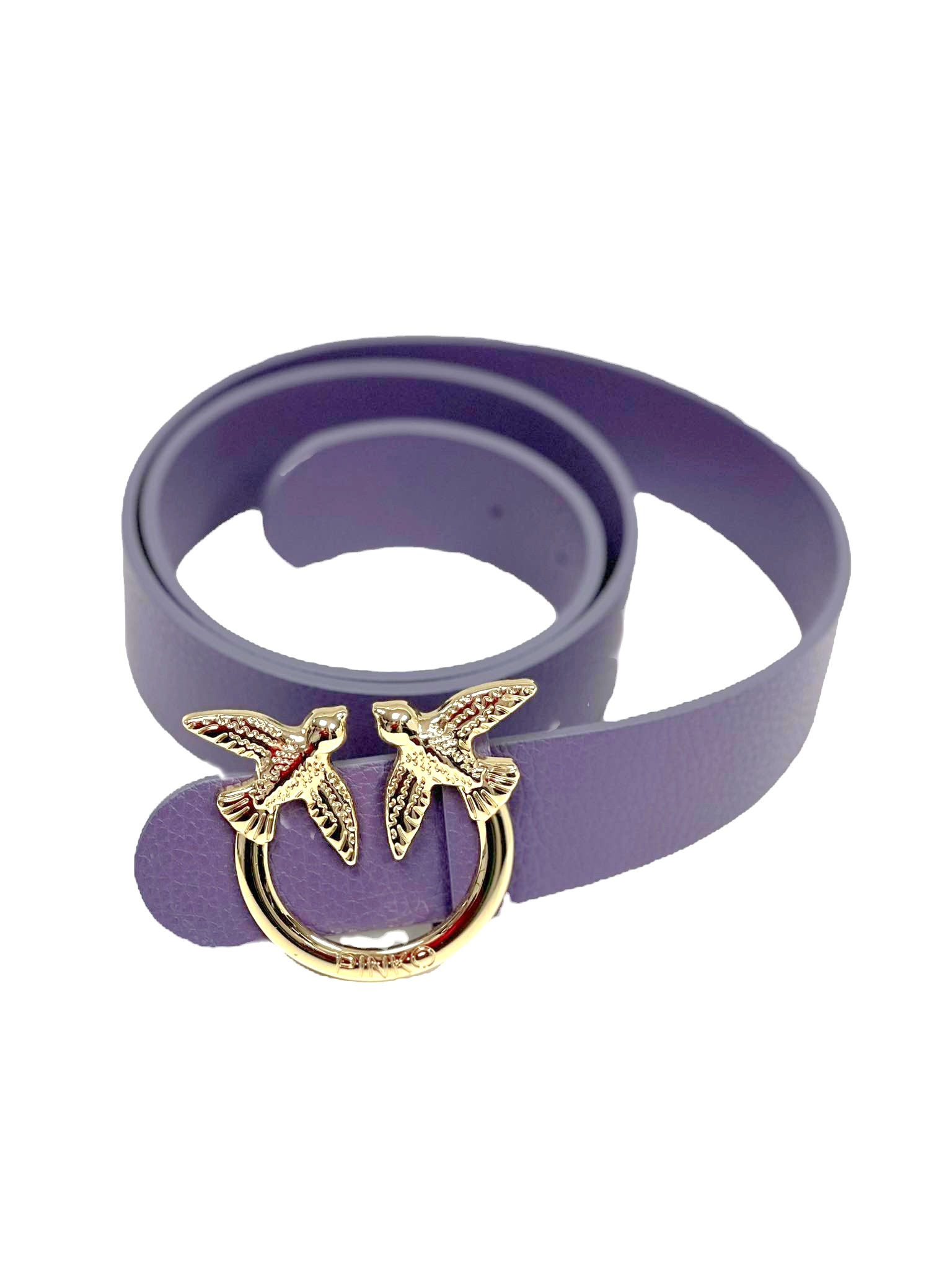 Massimo Contti pasek skóra naturalna złota klamra fioletowy