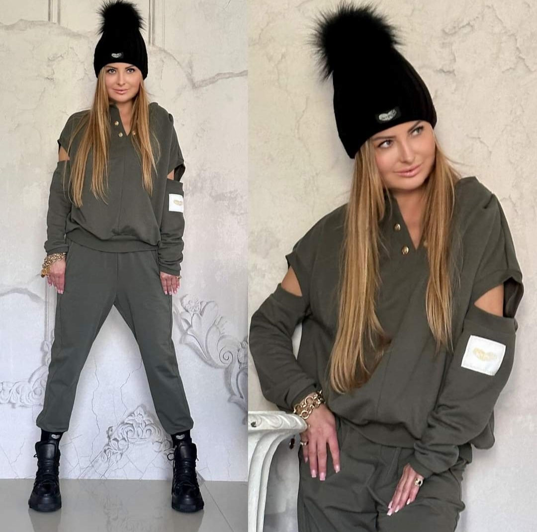 By o la la ! Spodnie dresowe serduszka asymetryczne khaki S