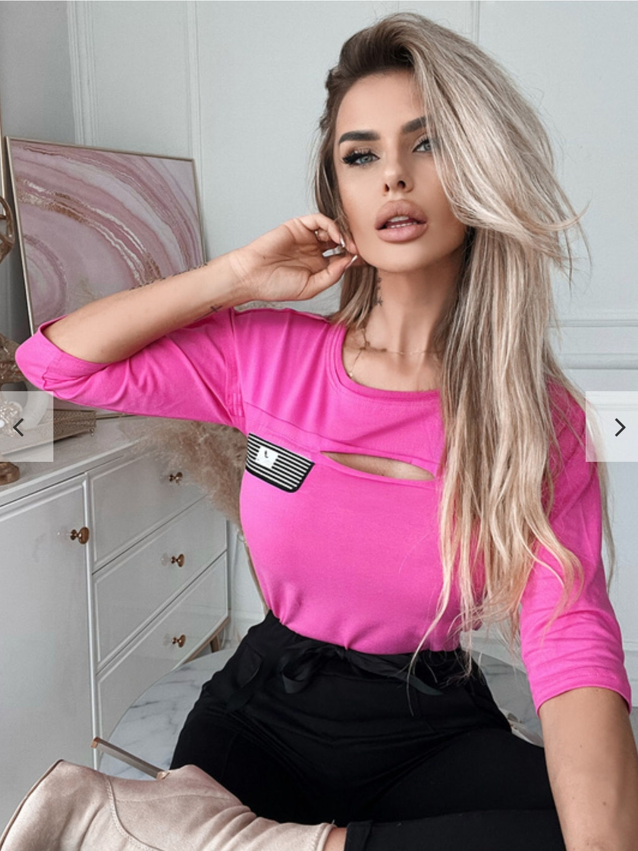 La..mu bluzka basic z nacięciem KOD różowa L/XL - 3