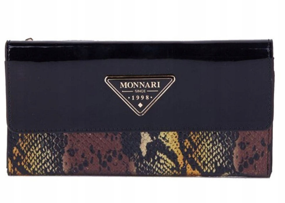 Monnari portfel damski skóra naturalna wzór zwierzęcy w połączeniu z połyskiem