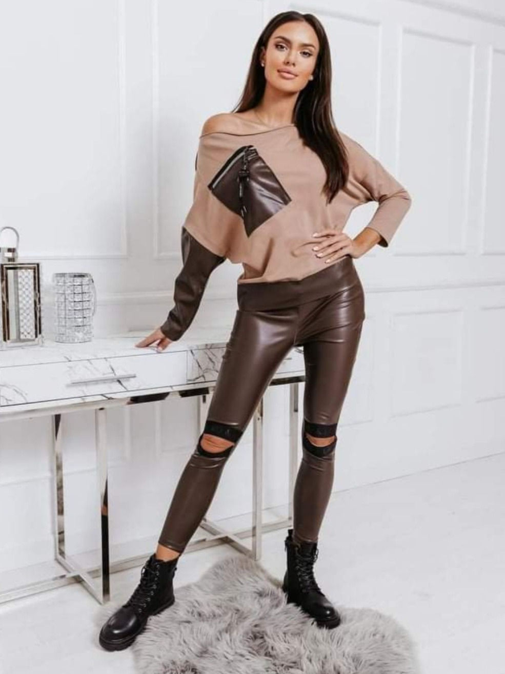 LA..MU spodnie legginsy eco brąz Definitely M/L-2