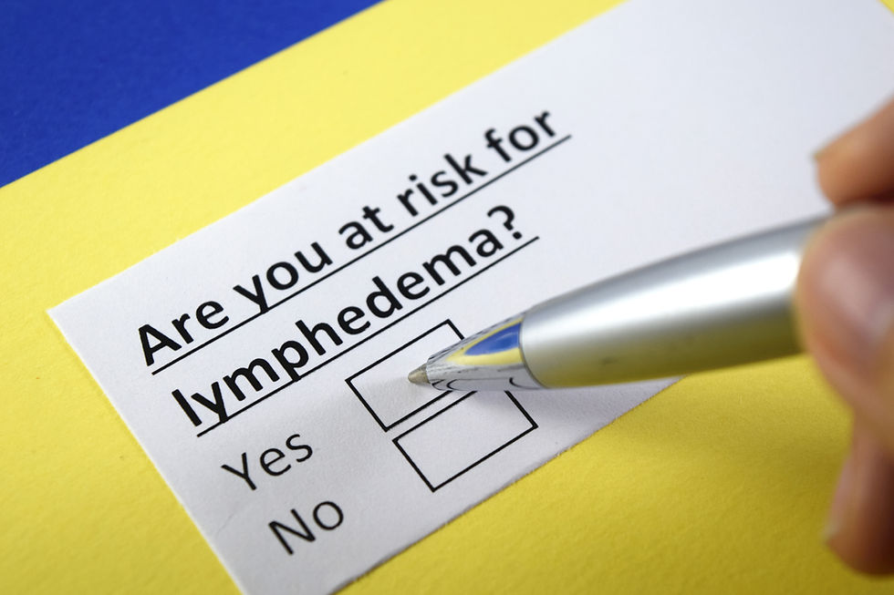 Checklist asking ‘Are you at risk for lymphedema?’ with pen marking a checkbox, illustrating lymphedema risk assessment and screening