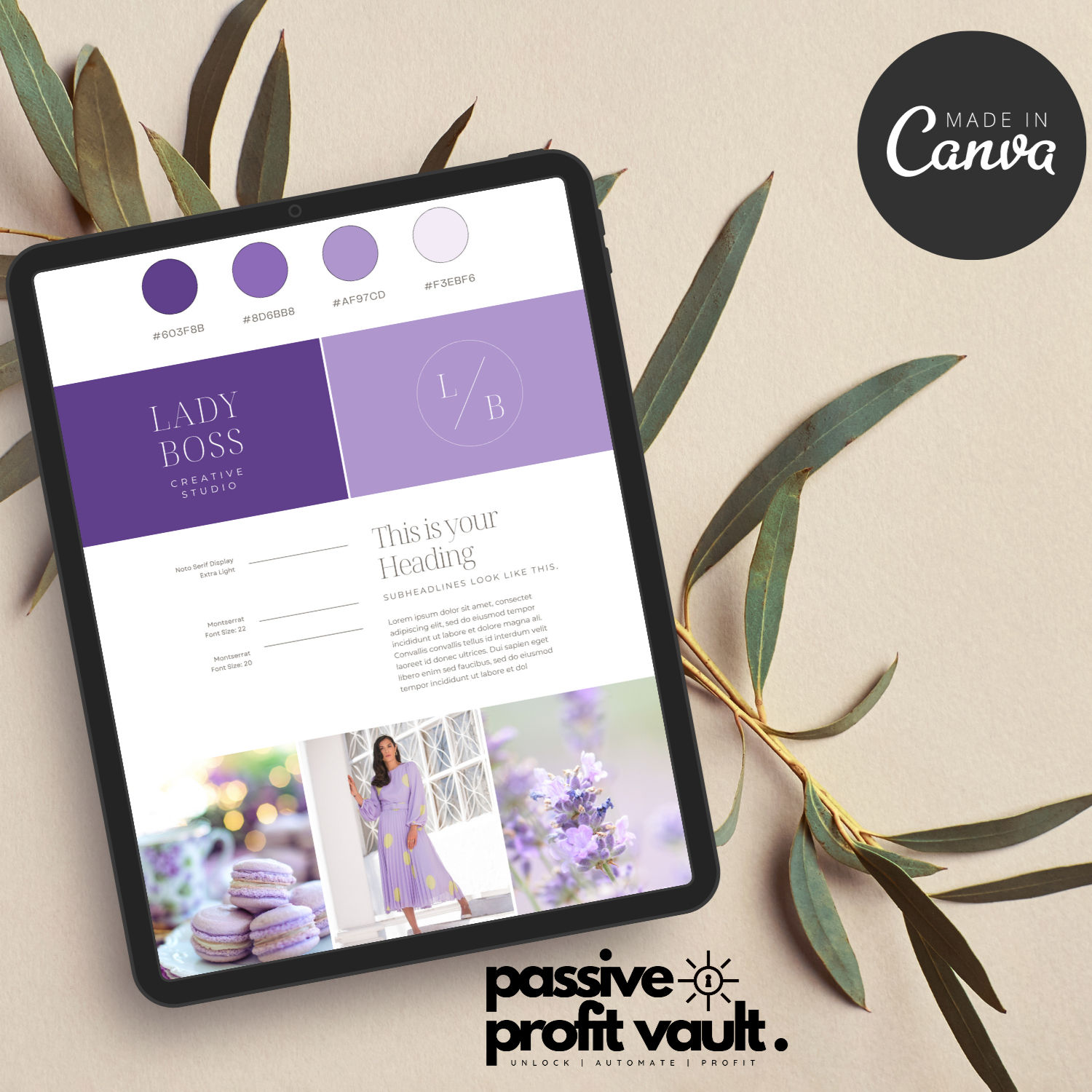 Lilac Lady Boss | Logo and Brand Board | Editable | Canva