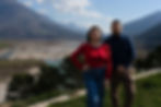 Besjana Guri and Olsi Nika with the Vjosa River behind them. Credit: The Goldman Environmental Prize